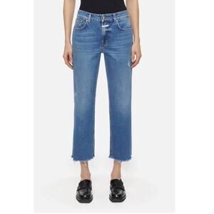 Closed Jean Milo Denim Jeans in Mid Blue High Waist Womens Size 26 NWT Raw Hem